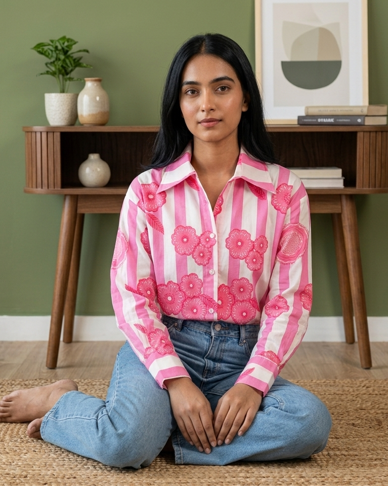Blooming Stripes Oversized Shirt
