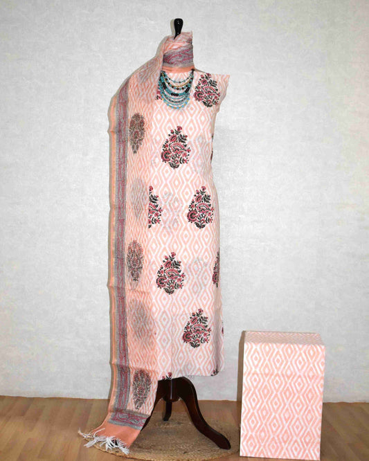 Bagru Hand Block Printed Cotton Suit With Kota Doria Dupatta