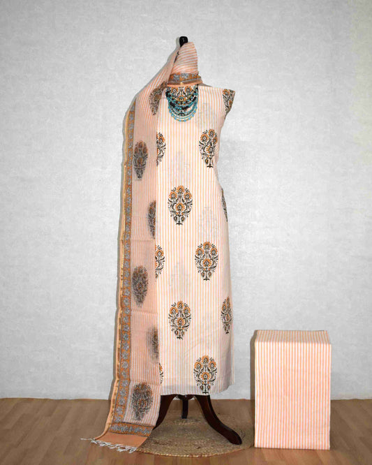 Bagru Hand Block Printed Cotton Suit With Kota Doria Dupatta