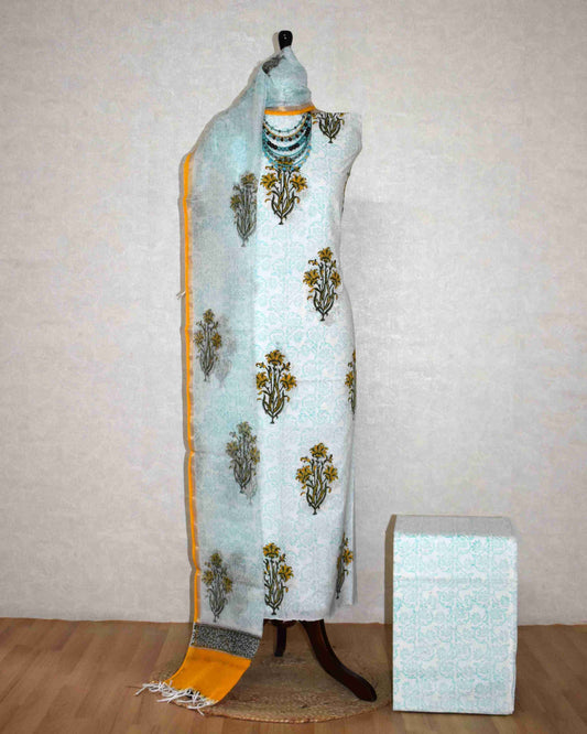 Bagru Hand Block Printed Cotton Suit With Kota Doria Dupatta